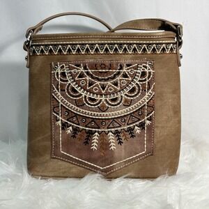 Montana‎ West Crossbody Shoulder Bag Tan Embroidered Mandala Pocket Buckle Strap